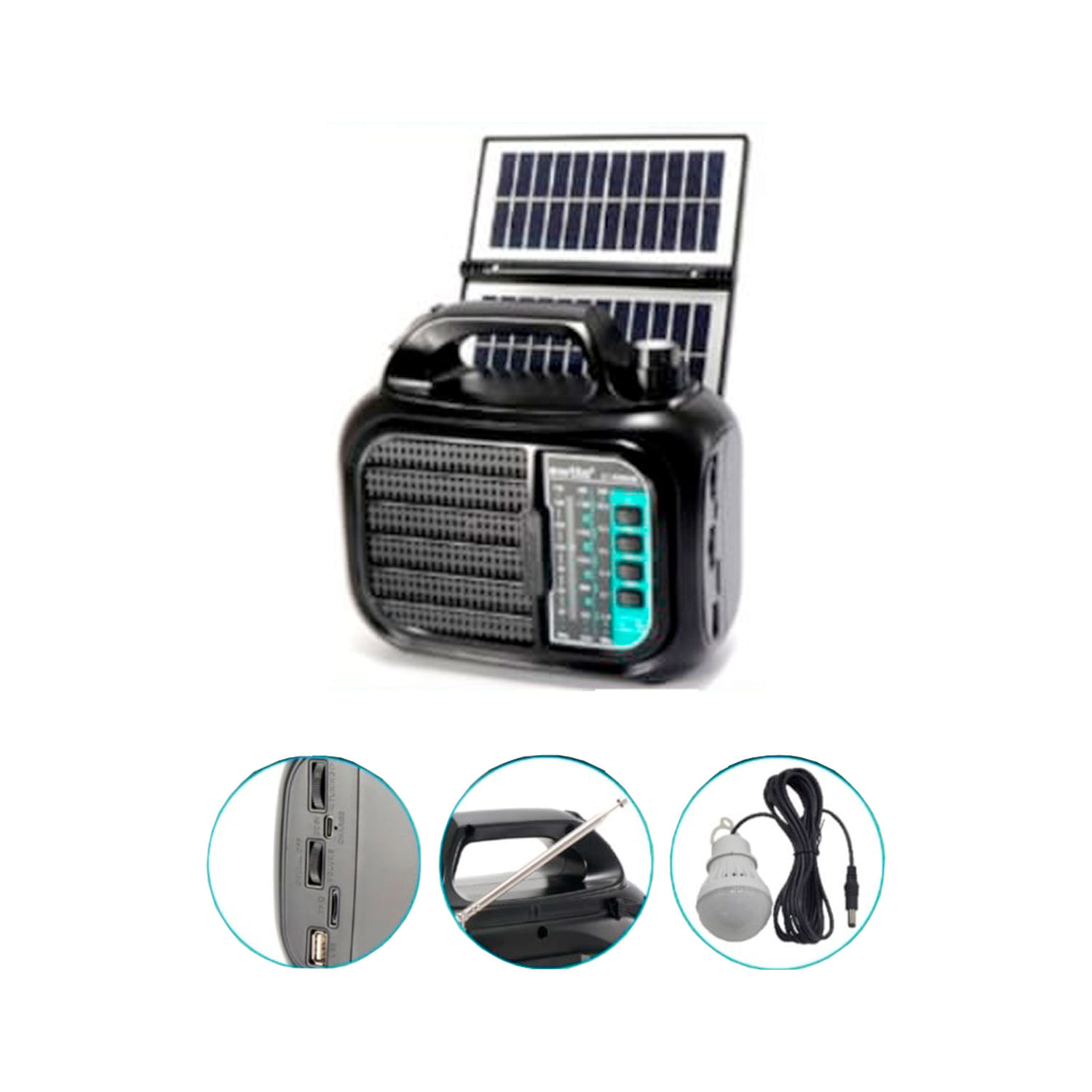 Radio Doble Panel Solar Ewtto con Linterna y Foco FM – AM