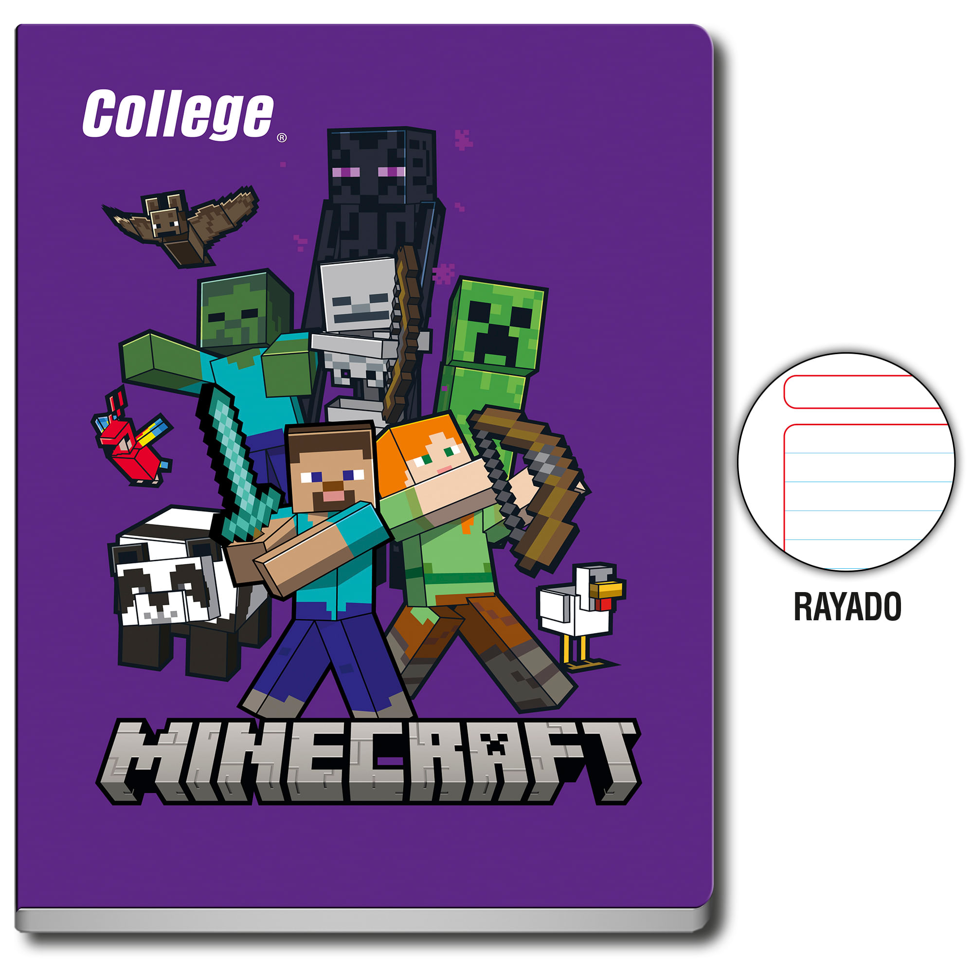 Cuaderno Deluxe Grapados COLLEGE Rayado 80hj Minecraft (Modelos Aleatorios)