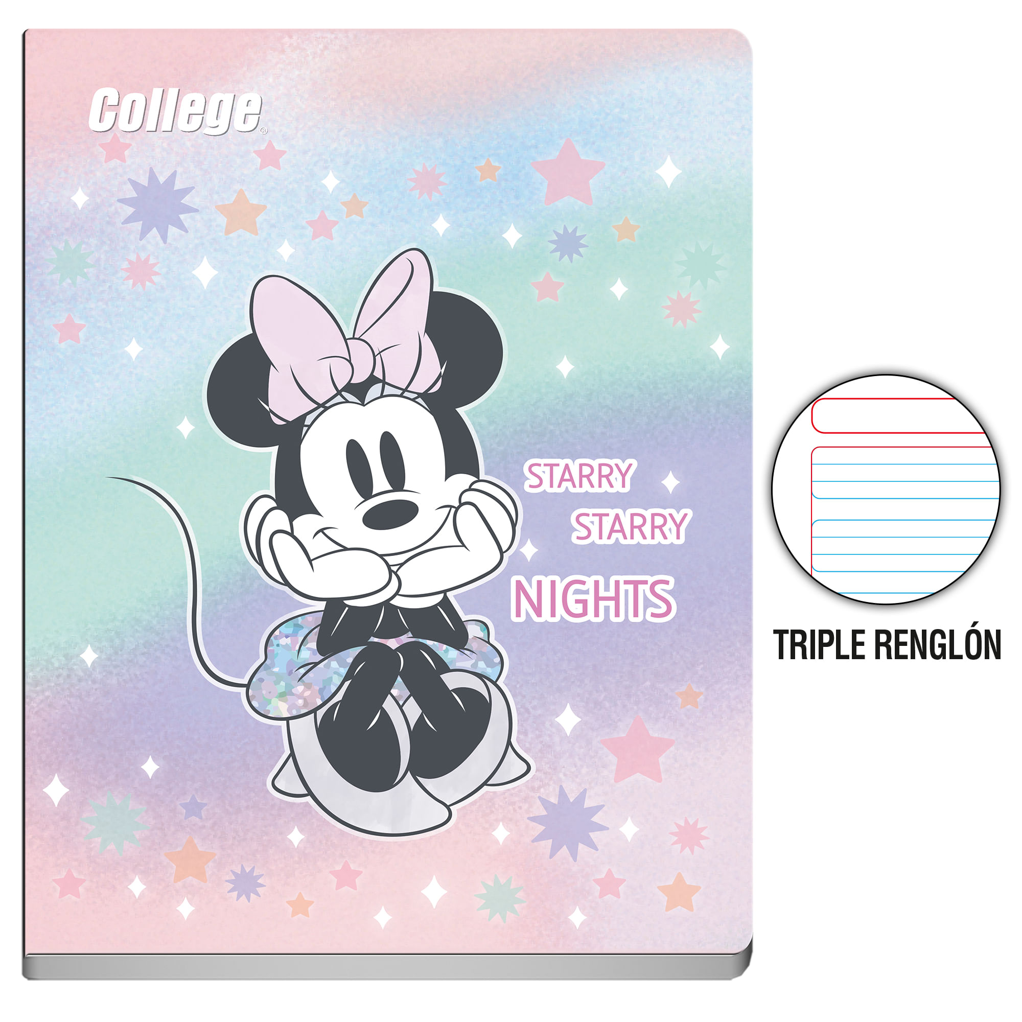 Cuaderno Deluxe Grapados COLLEGE Triple Renglón 80hj Disney (Modelos Aleatorios)