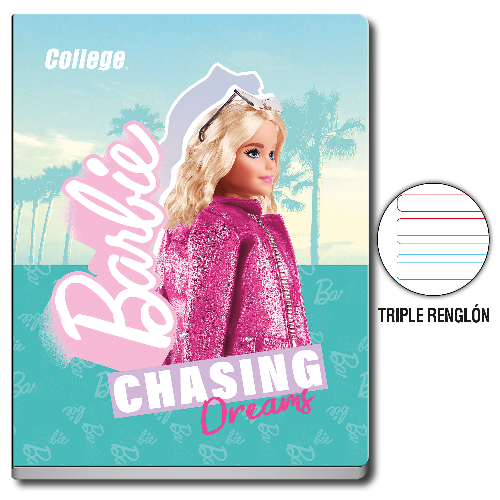 Cuaderno Deluxe Grapados COLLEGE Triple Renglón 80hj Barbie (Modelos Aleatorios)