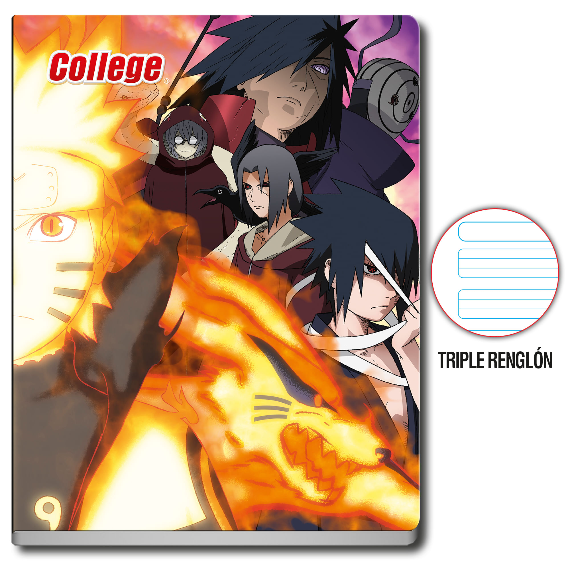 Cuaderno Deluxe Grapados COLLEGE Triple Renglón 80hj Naruto (Modelos Aleatorios)