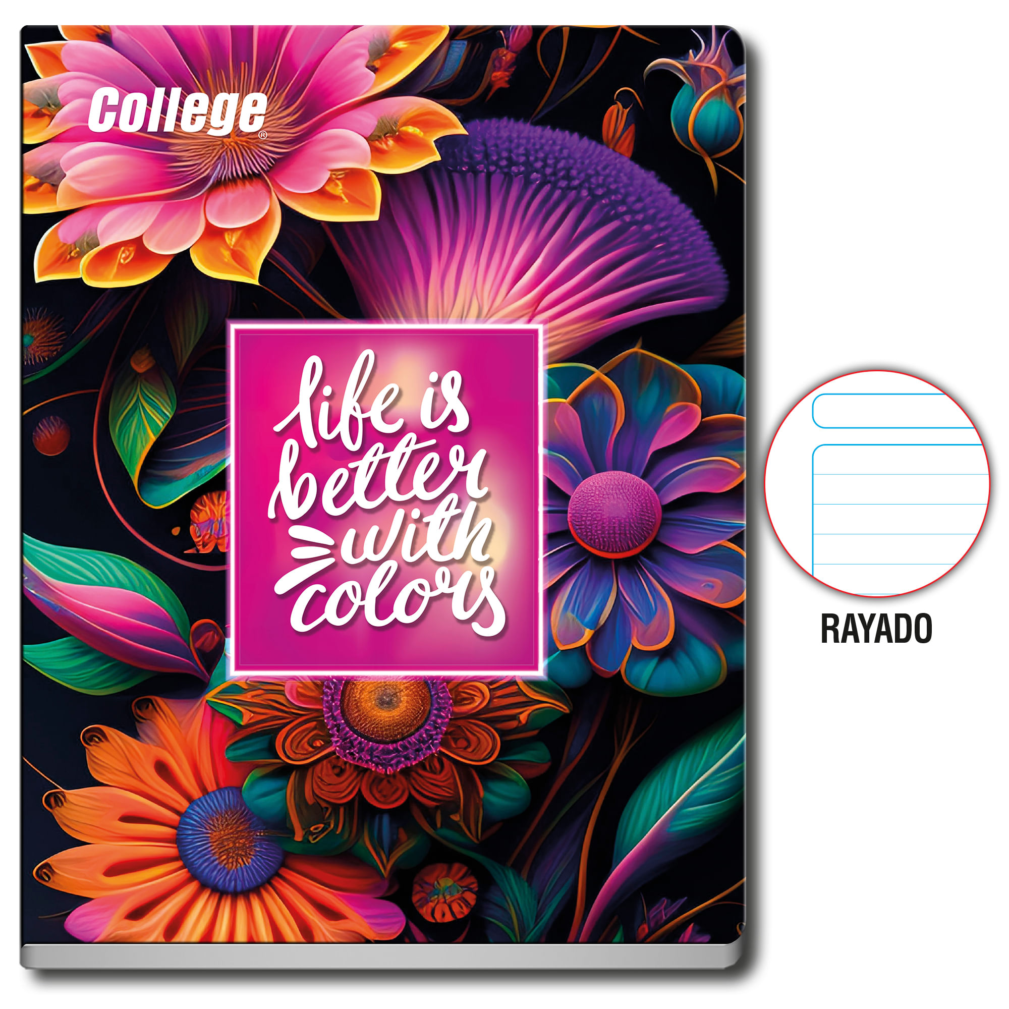 Cuaderno Deluxe Grapados COLLEGE Rayado 80hj Diseño4 Ray Spring (Modelos Aleatorios)