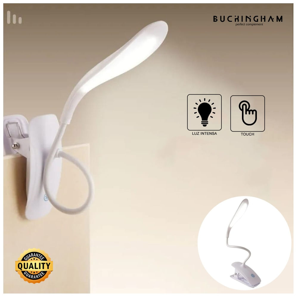 Lámpara de Lectura Dimmer Clip flexible Buckingham DYH390006 Blanco