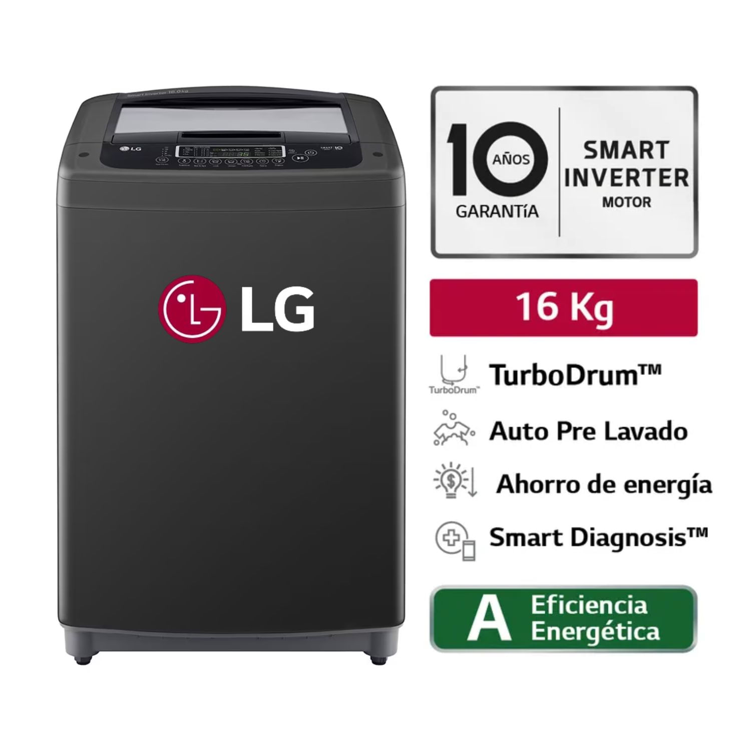 Lavadora 16 kg LG Carga Superior Smart Inverter con TurboDrum WT16BPB