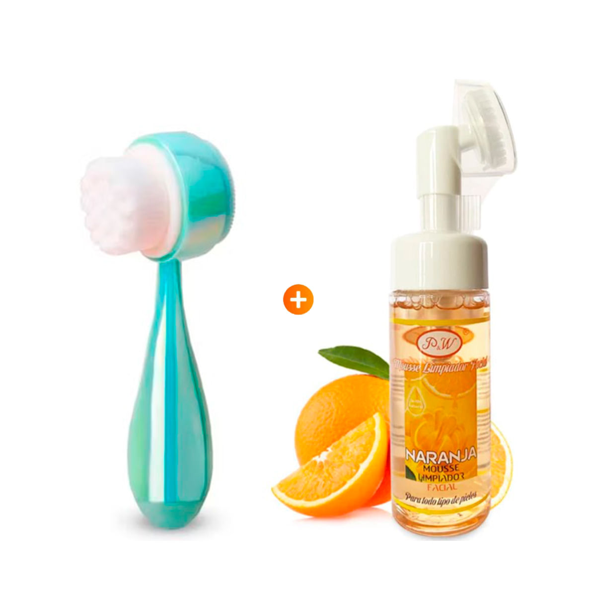Cepillo Manual de Skincare + Mousse Limpiador Facial de Naranja