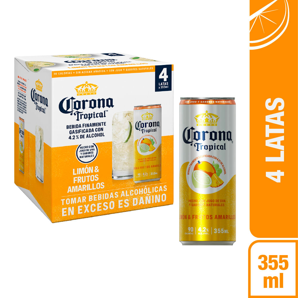 Ready To Drink (RTD) CORONA TROPICAL Frutos Amarillos Lata 355ml Paquete 4un