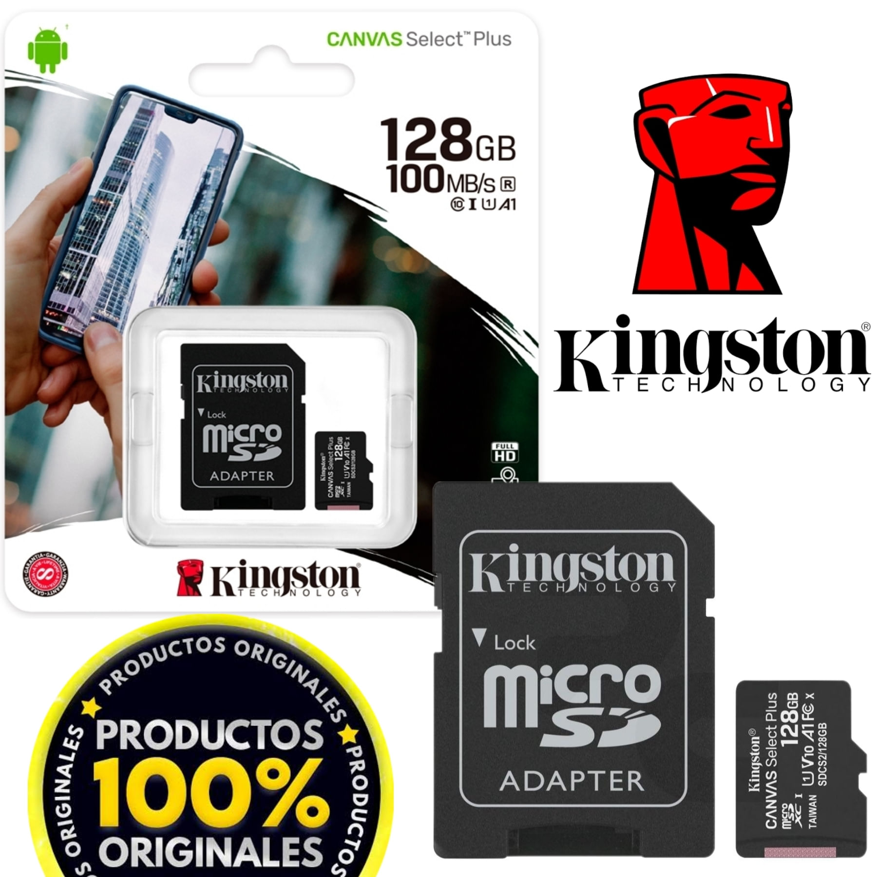 Memoria Micro Sd 128 Gb clase 10 Plus Kingston + adaptador