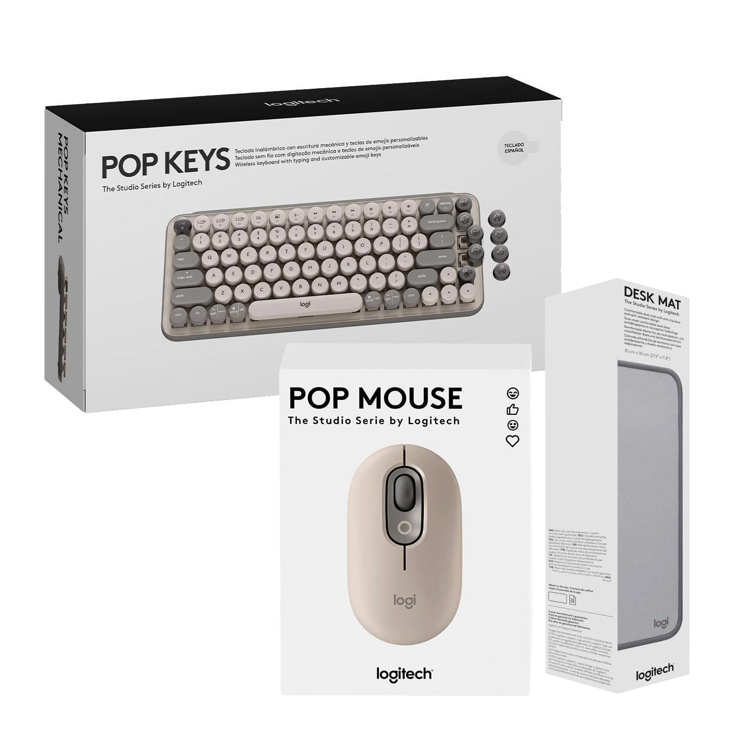 Teclado Pop Keys Wireless + Mouse Pop Bluetooth + Pad Mouse Deskpad 300X700Mm Sand Gray