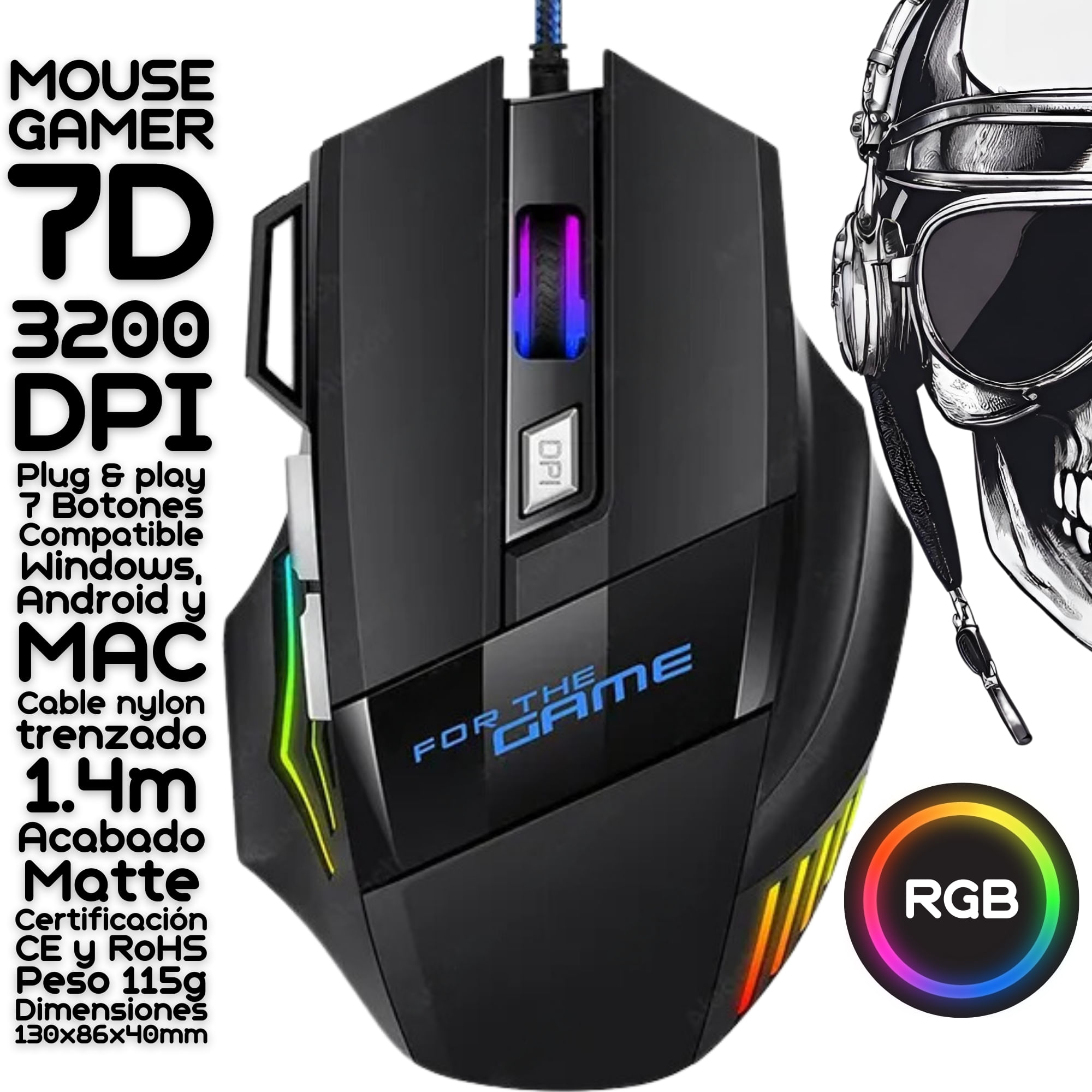 Mouse Gamer 7D 3200 DPI con Iluminación LED RGB