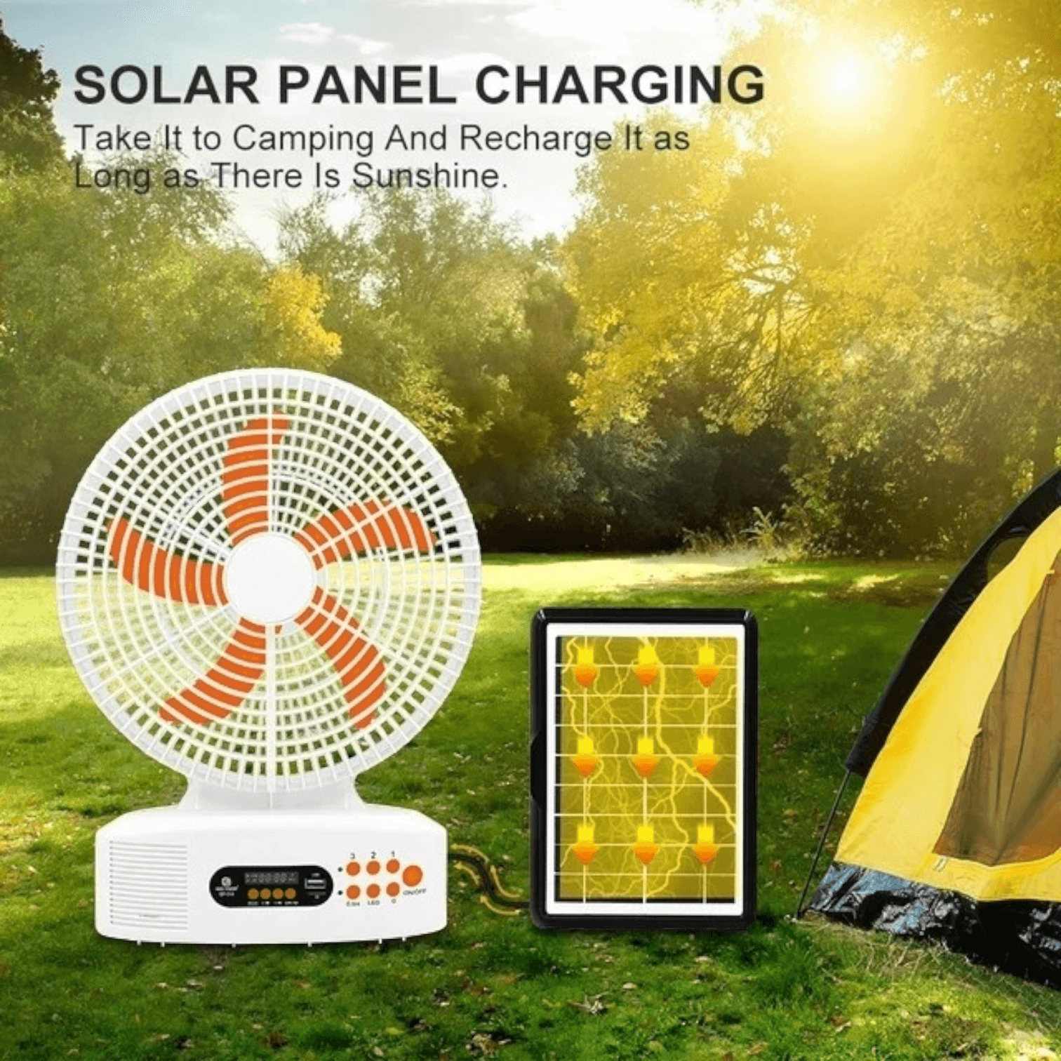 Ventilador Solar Portátil con Dispositivo Recargable con Carga Solar incluye Radio y Bluetooth