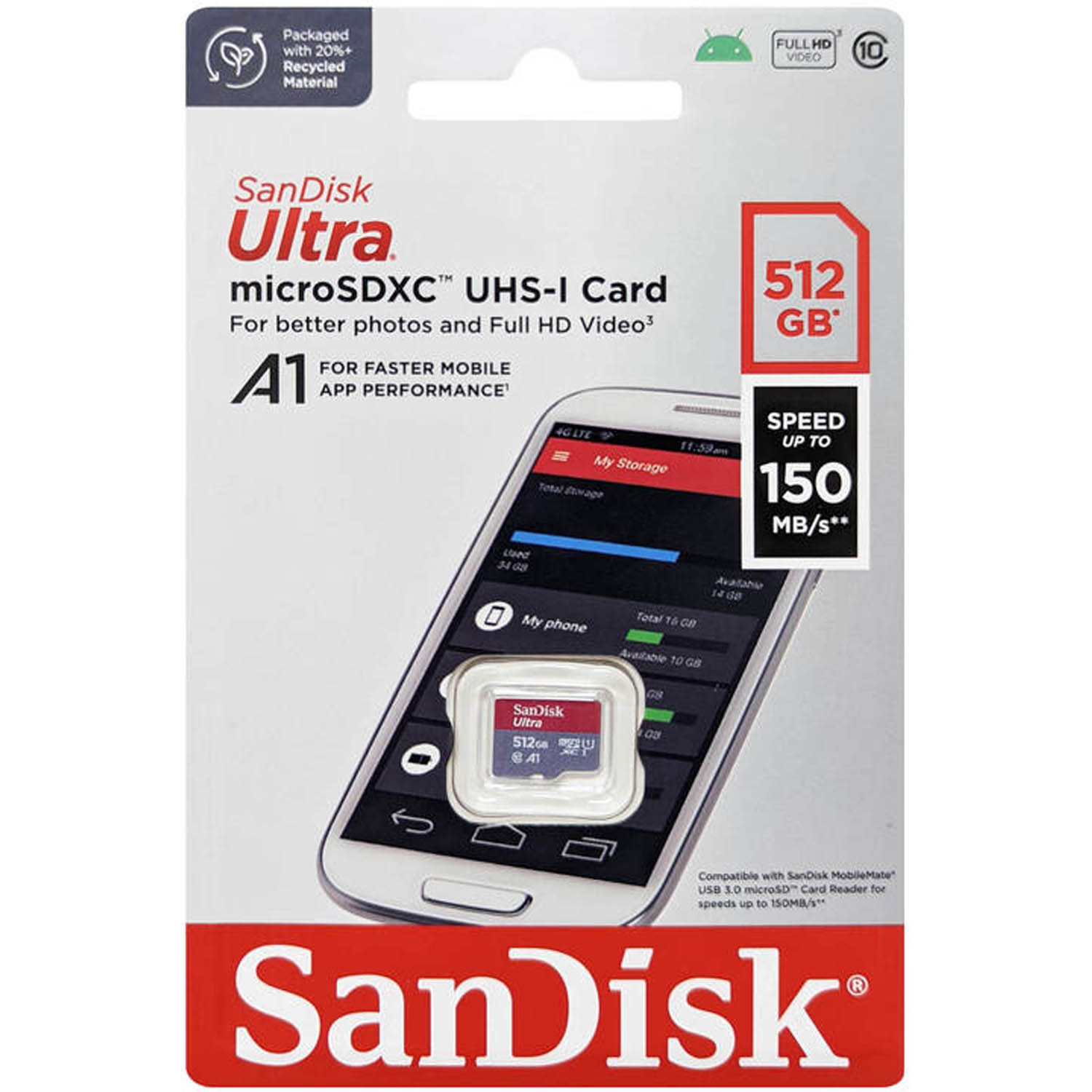 Memoria Micro SDXC UHS-I Sandisk 512GB Ultra A1 150mbps
