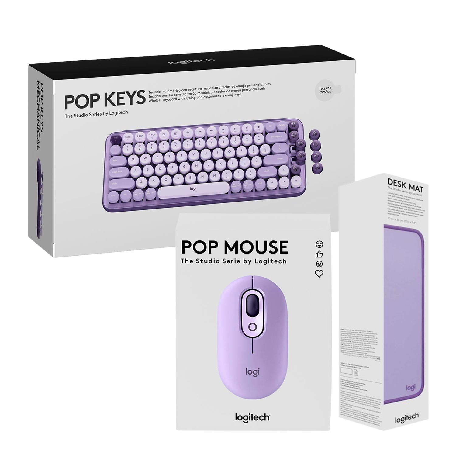 Teclado Pop Keys Wireless + Mouse Pop Bluetooth + Pad Mouse Deskpad 300X700Mm Lavender Lilac