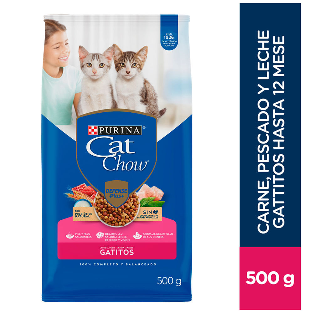 Comida para Gatos CAT CHOW Gatitos Carne, Pescado y Leche Defense Plus Bolsa 500g