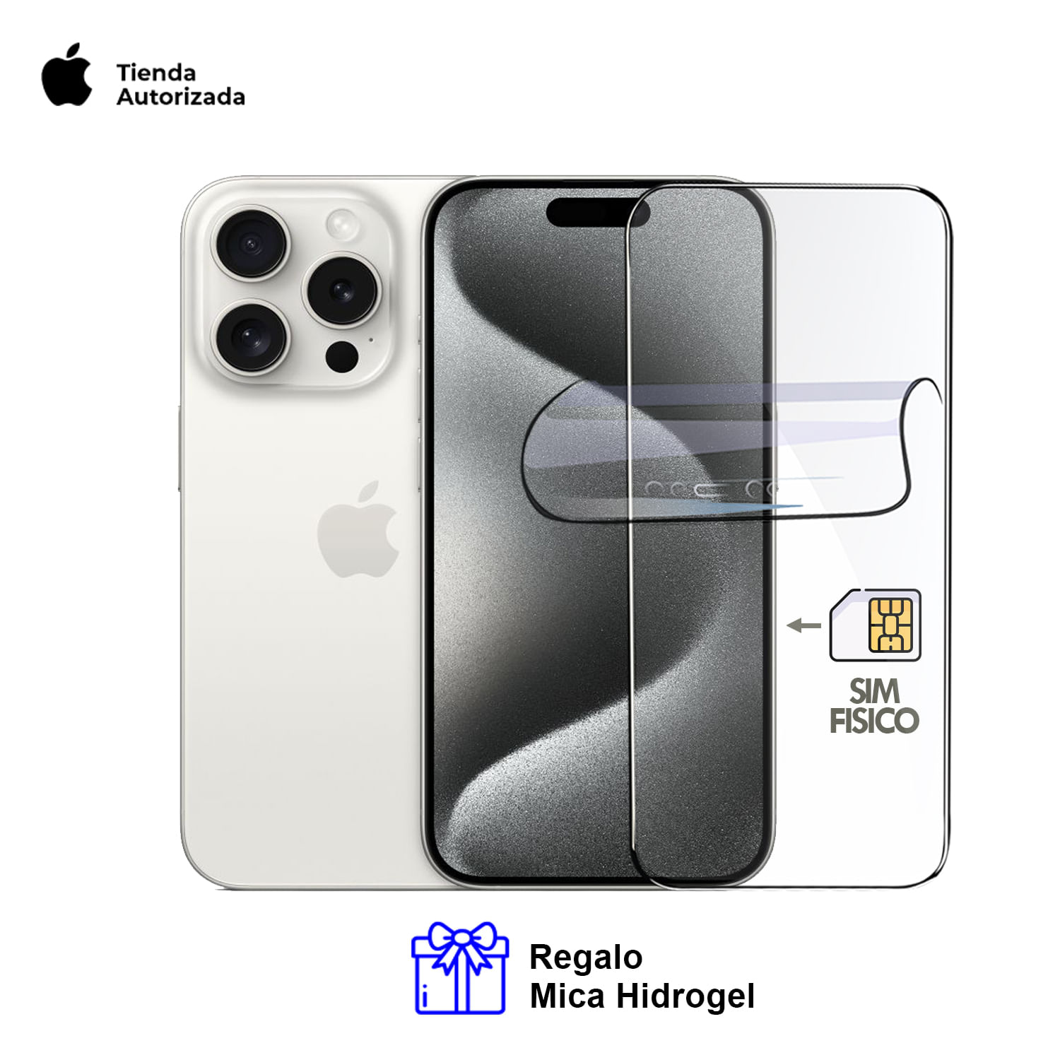Apple Iphone 15 Pro Max 256Gb Titanio White Chip Fisico con Mica Hidrogel