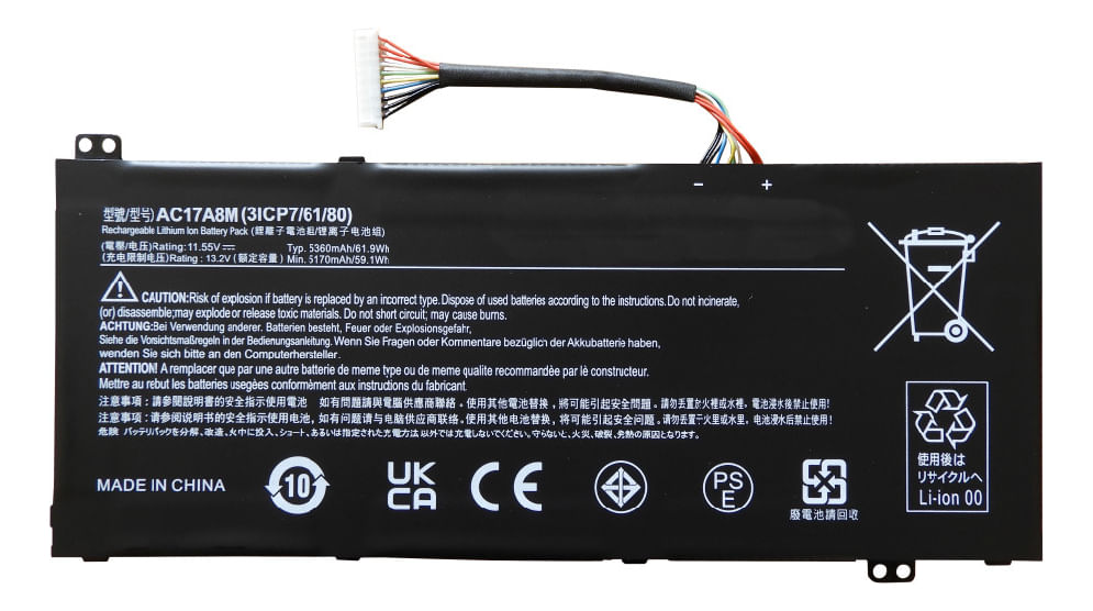 Bateria Genérica Compatible Para Laptop Acer Ac17a8m 61.9Wh 11.5V 3 Celdas