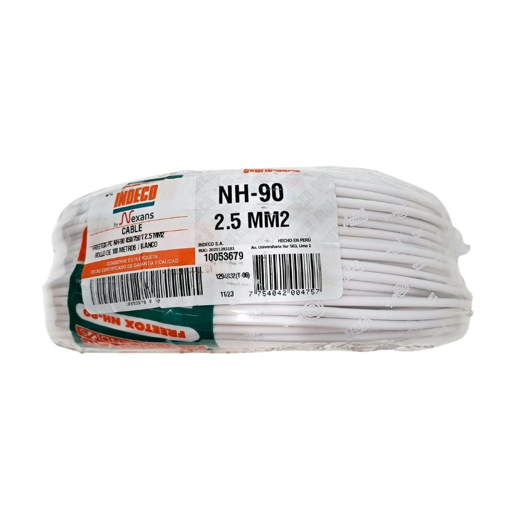 Cable Freetox-pc Nh90 450/750v 2.5mm2 Blanco R100 Indeco