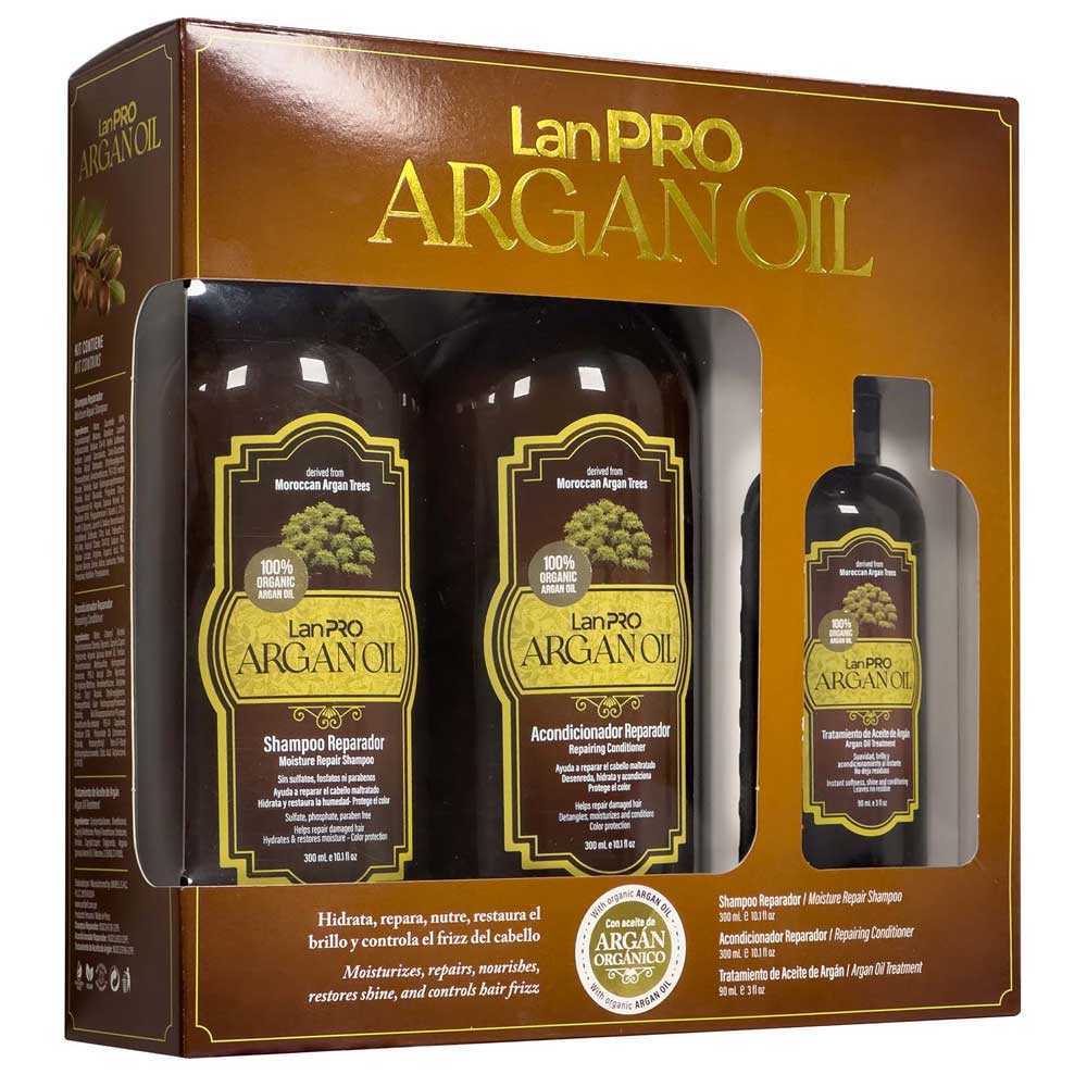 Pack LANOSTERIN Lan Pro Argán Oil Shampoo 300ml + Acondicionador 300ml + Aceite de Argán 90ml