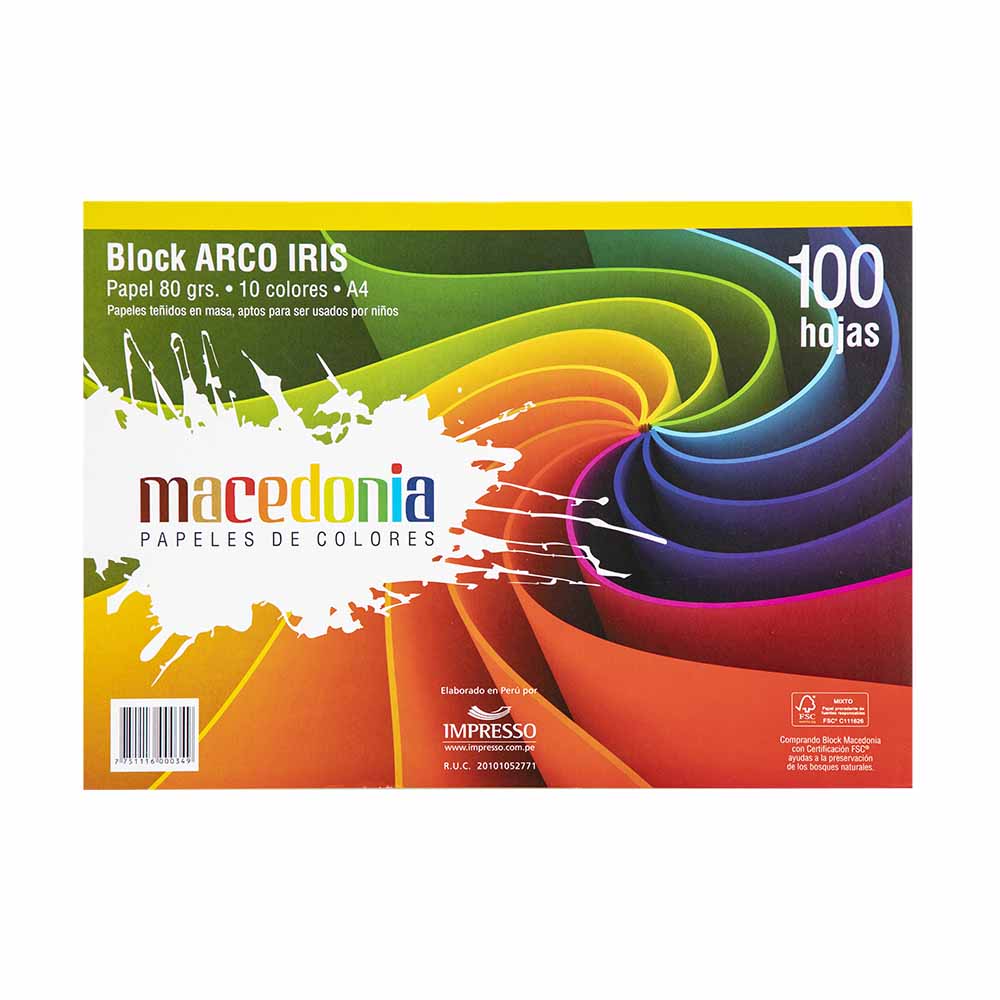 Papeles de Colores MACEDONIA A4 Arco Iris Block 100 Hojas