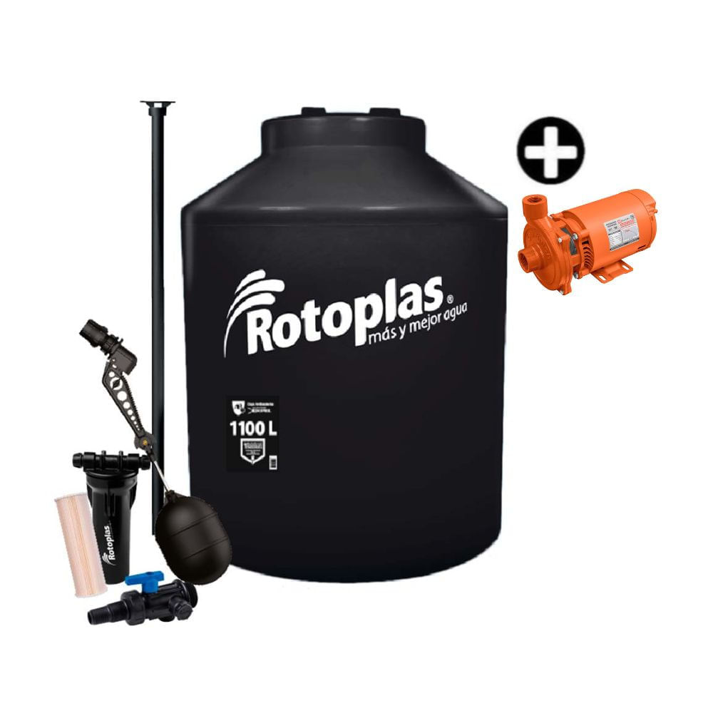 COMBO Tanque de agua Rotoplas 1100 litros Negro y kit de accesorios + Electrobomba Centrífuga Munich 1 HP
