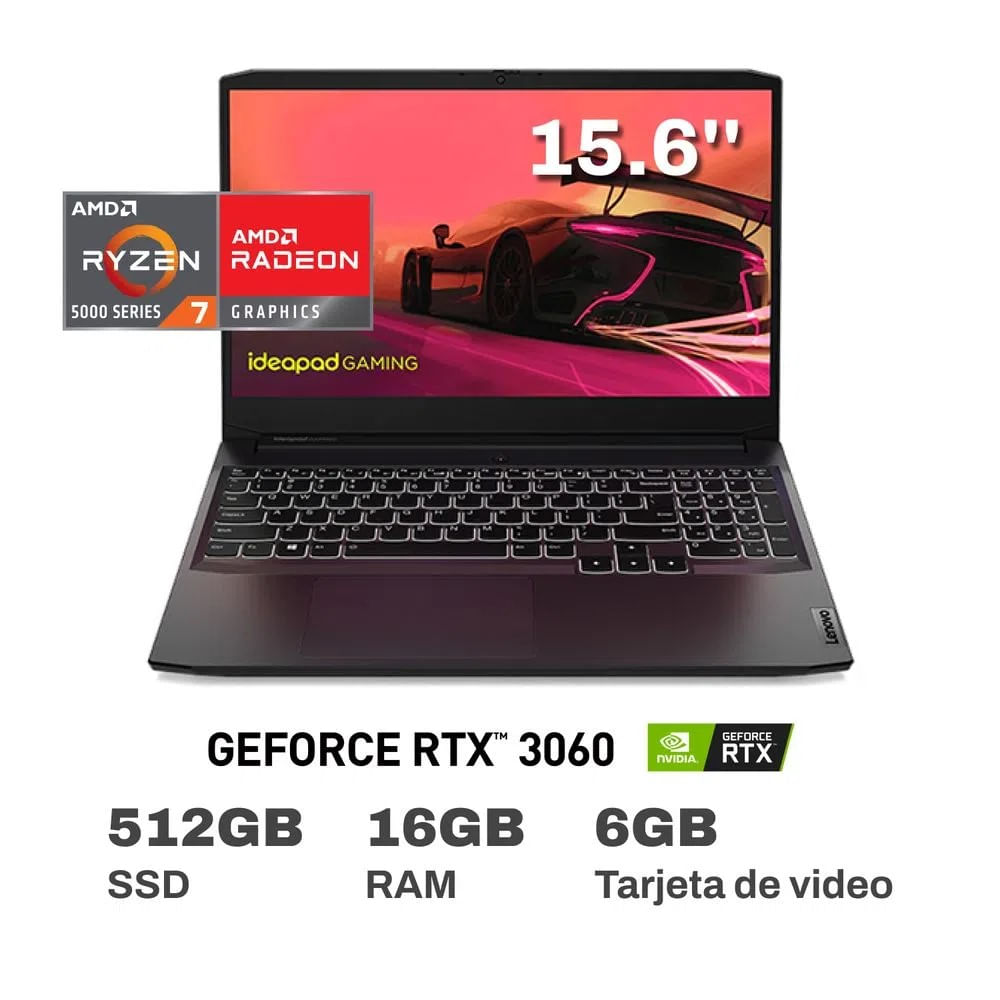 Laptop Lenovo IDEAPAD Gaming 3 R7 5800H 16gb 512gb 6g video RTX 3060 15.6 Fhd window 11 Black