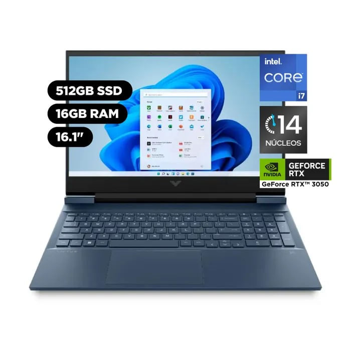 Laptop HP 16-d1007la Intel Core I7 12va Gen 16gb ddr5 512gb 4g video RTX3050 16.1 FHD WINDOW 11 Azul