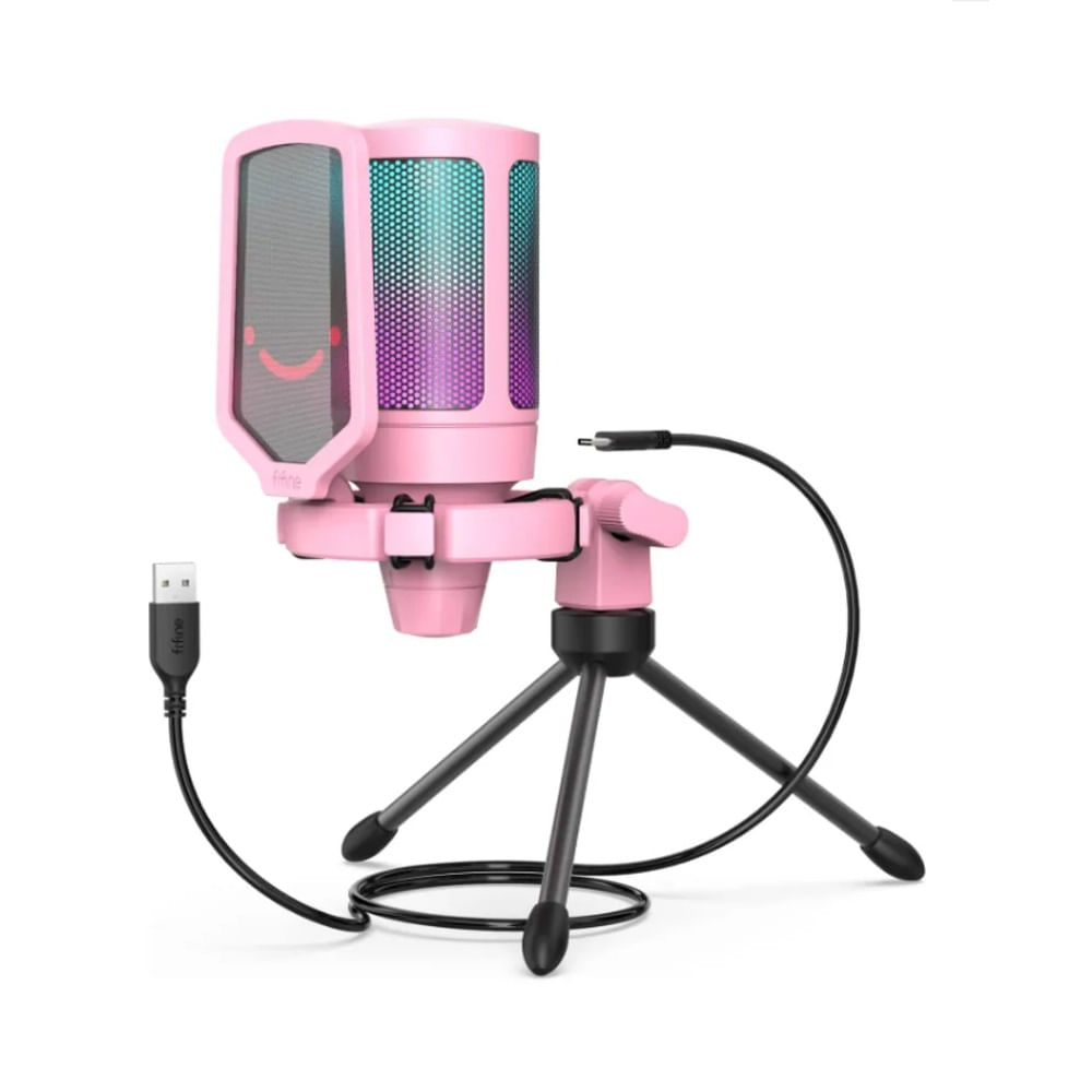 Micrófono Fifine Ampligame A6V RGB USB Cardioide Pink