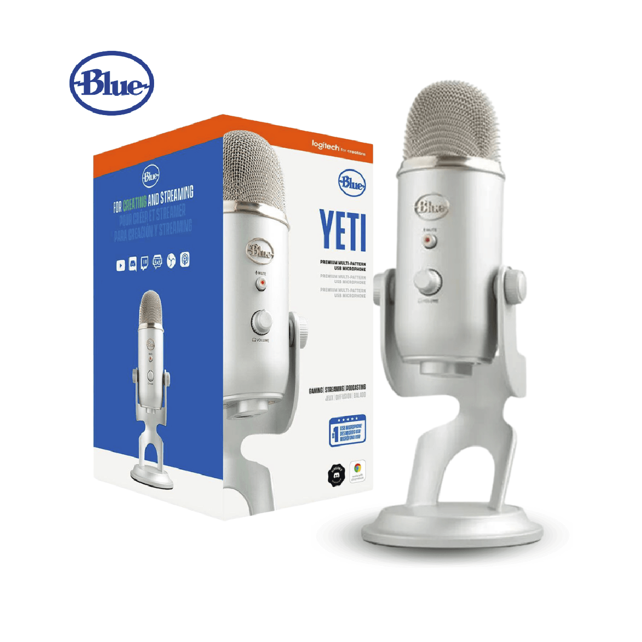 Microfono Blue Yeti Usb Streaming Cardioid Omni Bi Led Silver