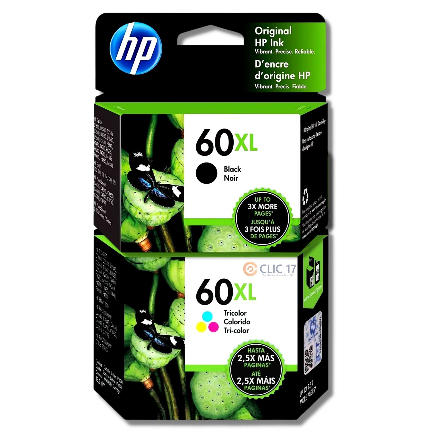 Kit Tinta HP 60XL Negro Tricolor