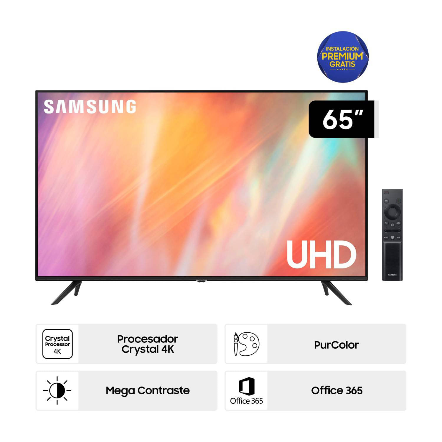 Televisor Samsung 65 Pulg. Crystal Smart TV UHD 4K UN65AU7090GXPE
