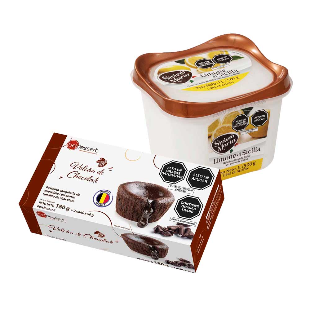 Pack Helado SIVIERO MARIA Limone di Sicilia Pote 1L + Volcán de Chocolate BELDESSERT 90g Caja 2un