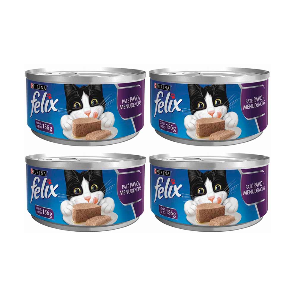 Pack Comida para Gatos FELIX Paté de Pavo y Menudencias Lata 156g x 4un