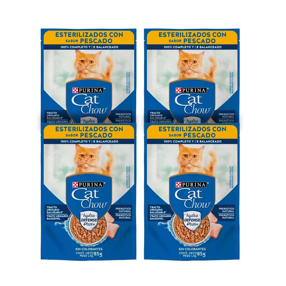 Pack Comida para Gatos CAT CHOW para Esterilizados Pescado Pouch 85g x 4un