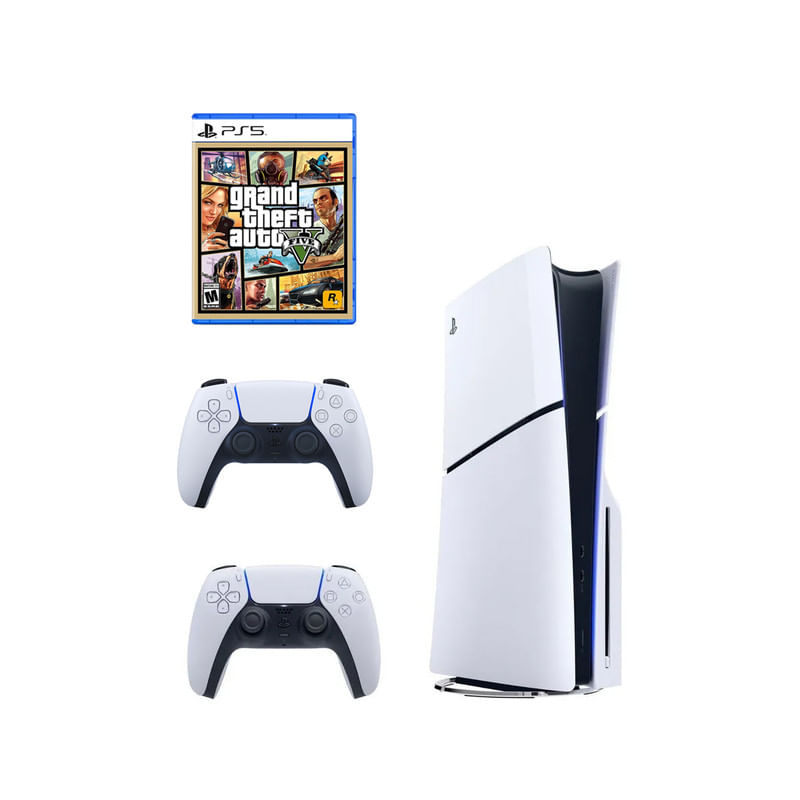 Consola Playstation 5 Slim Lectora de Discos + GTA V + Mando Blanco