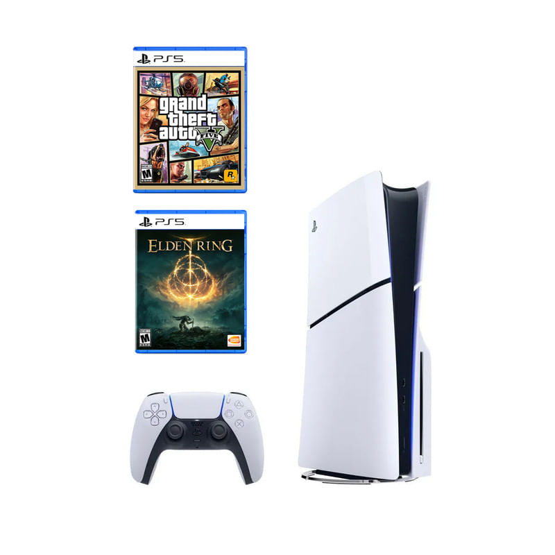 Consola Playstation 5 Slim Lectora de Discos + GTA V + Elden Ring