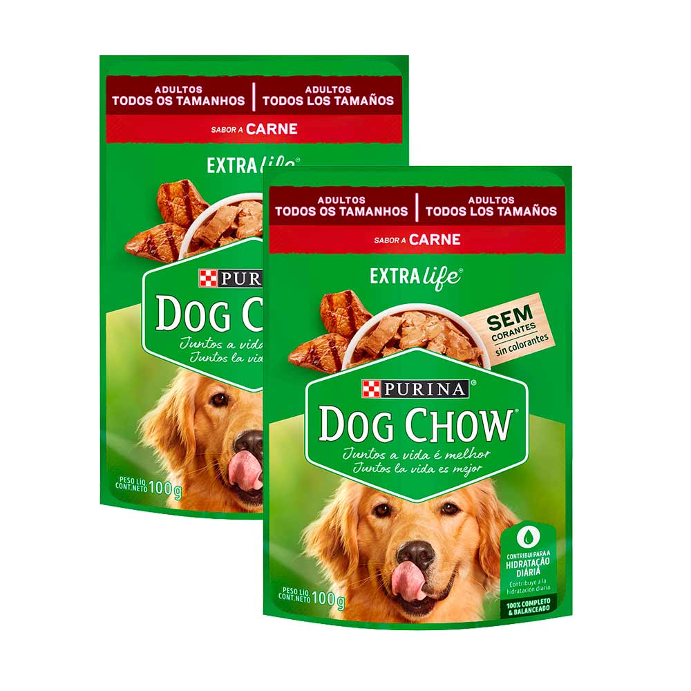Pack Comida para Perros DOG CHOW Adultos Cena de Carne Pouch 100g Sobre 2un