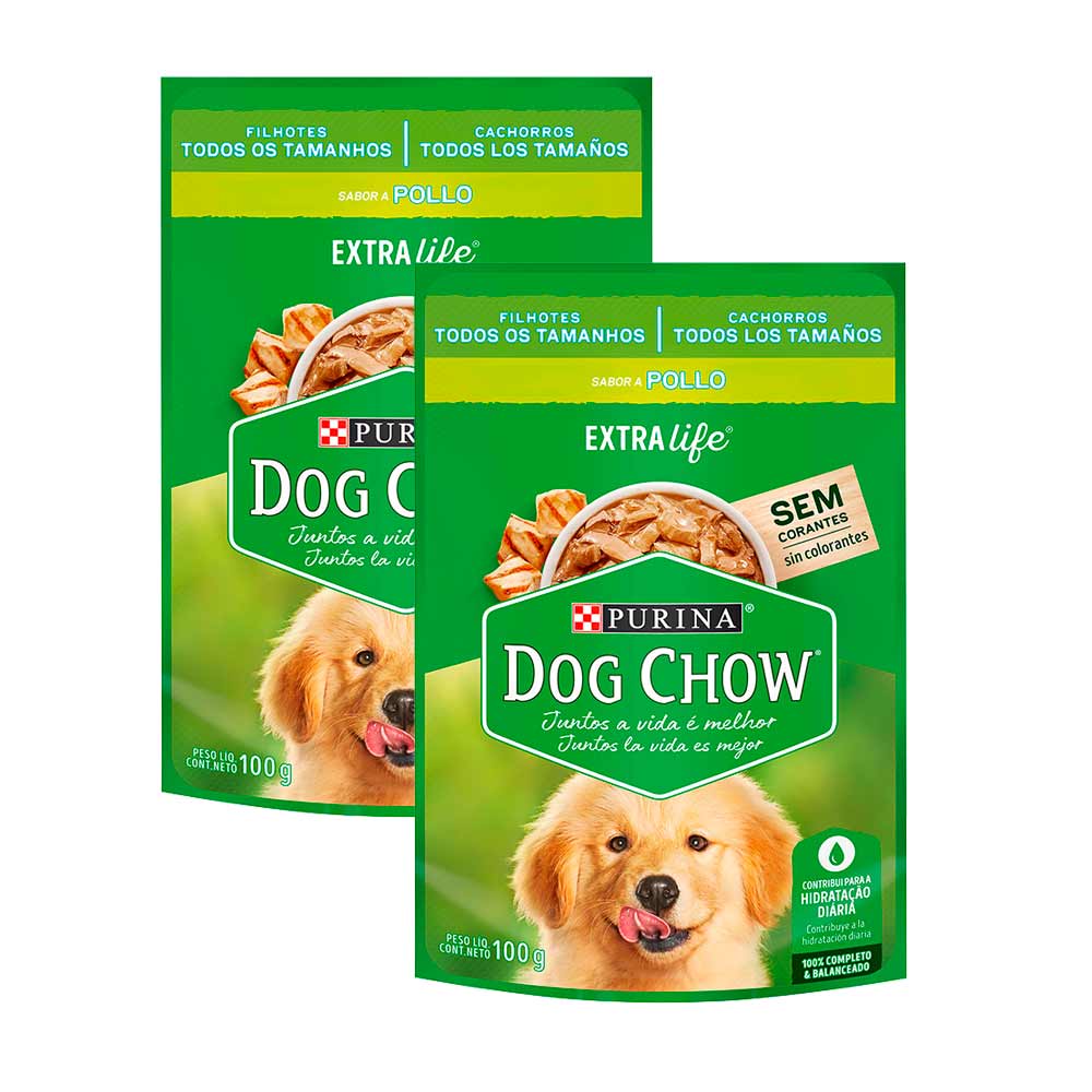 Pack Comida para Perros DOG CHOW Cachorros Trozos Jugosos de Pollo Pouch 100g Sobre 2un