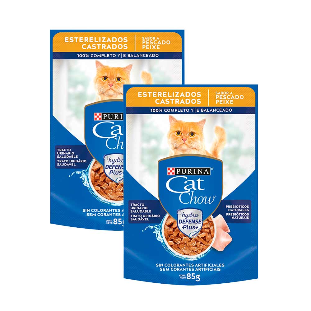 Pack Comida para Gatos CAT CHOW para Esterilizados Pescado Pouch 85g Sobre 2un