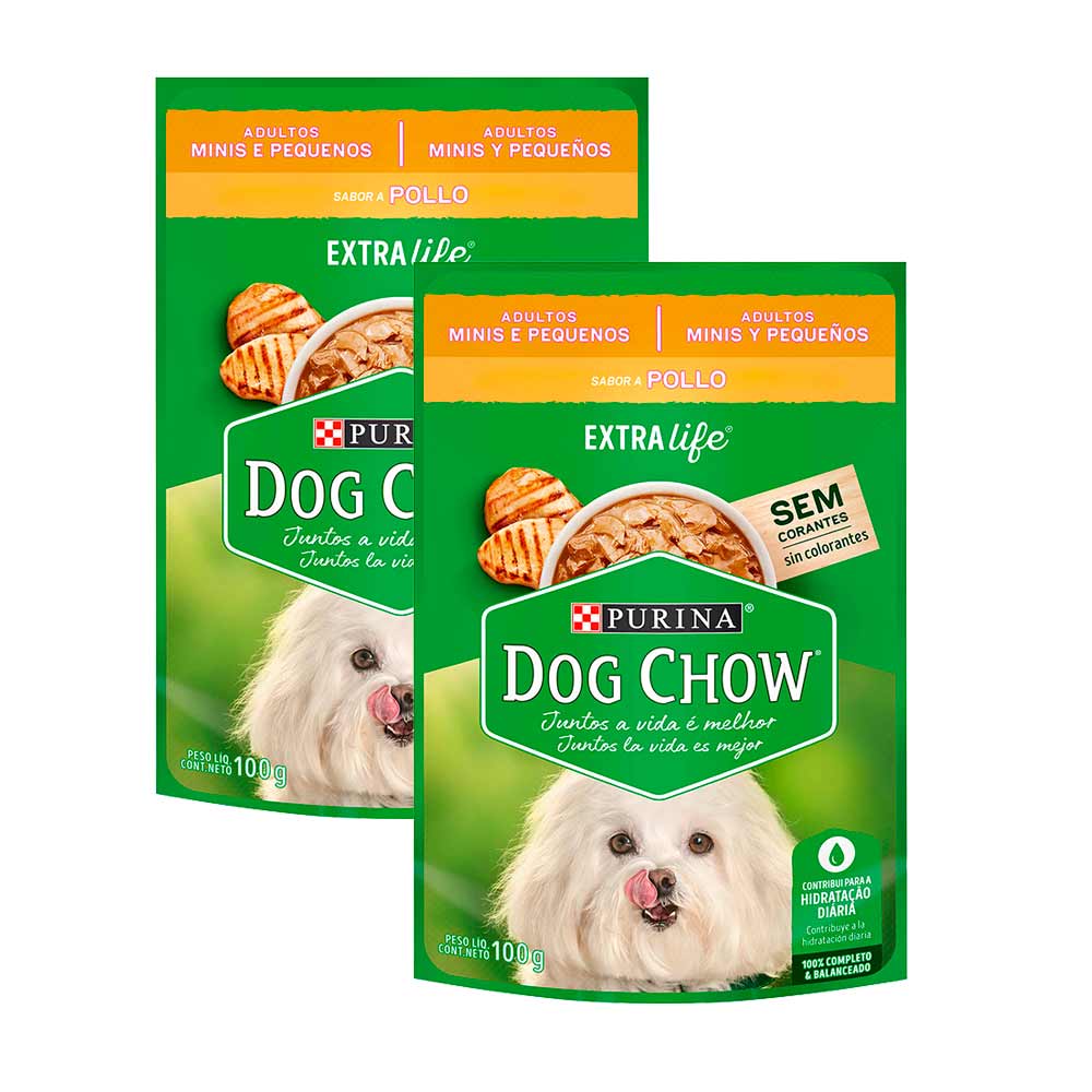 Pack Comida para Perros DOG CHOW Adultos Razas Pequeñas Buffet de Pollo 100g Sobre 2un