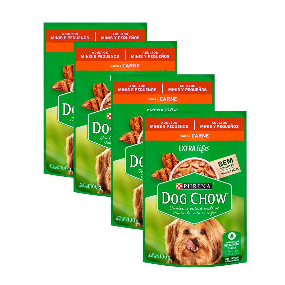 Pack Comida para Perros DOG CHOW Adultos Razas Pequeñas Festival de Carne en Salsa 100g x4un