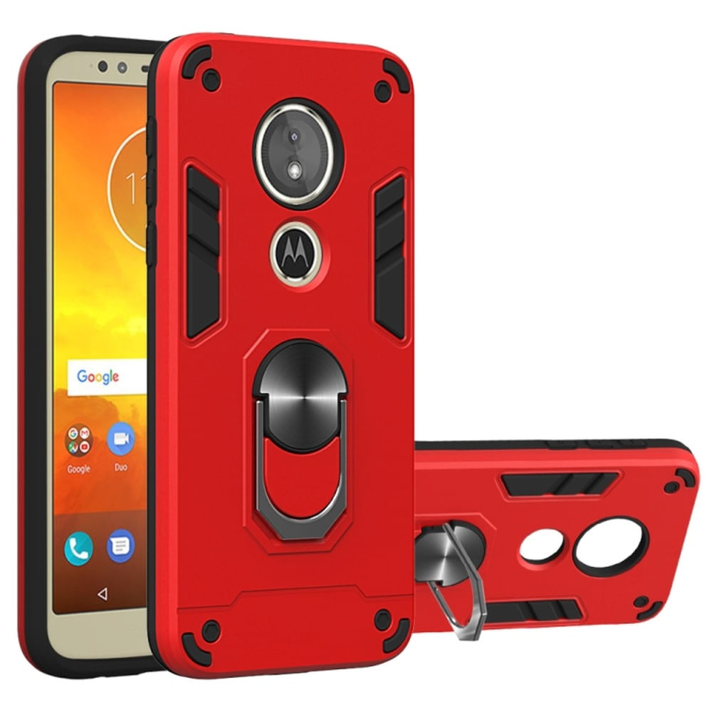Funda para Motorola Moto G6 Play con Anillo Metálico Antishock Rojo Resistente ante Caídas y Golpes