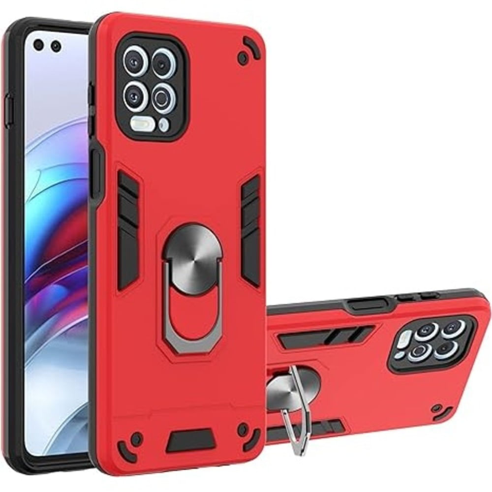 Funda Case para Motorola Moto G100 con Anillo Metálico Antishock Rojo Resistente a Caídas y Golpes