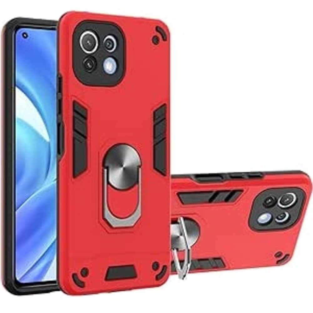 Funda Case para Xiaomi Mi 11 Lite con Anillo Metálico Antishock Rojo Resistente a Caídas y Golpes