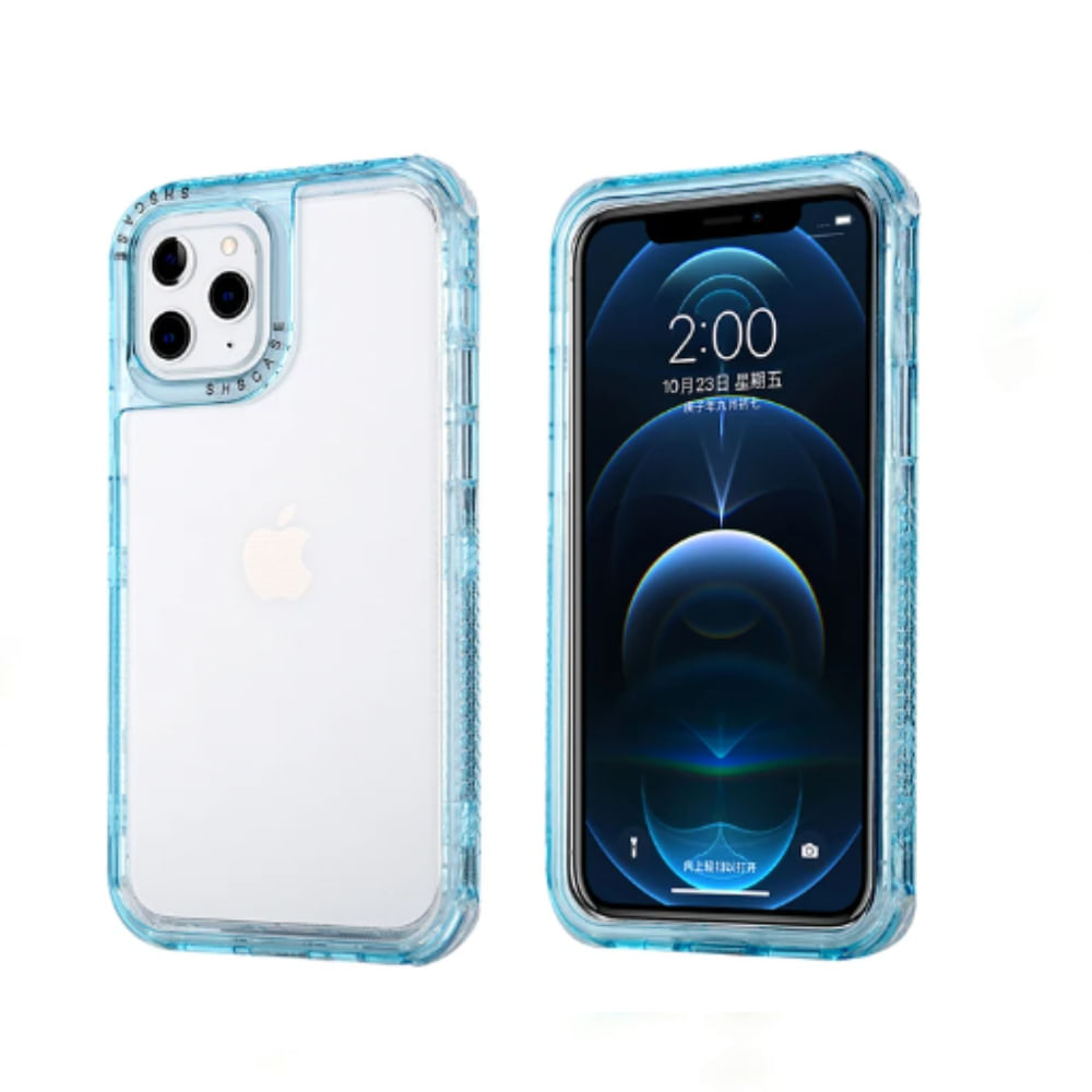 Case 3 En 1 Con Borde de Color Para Iphone 13 Pro Max - Celeste