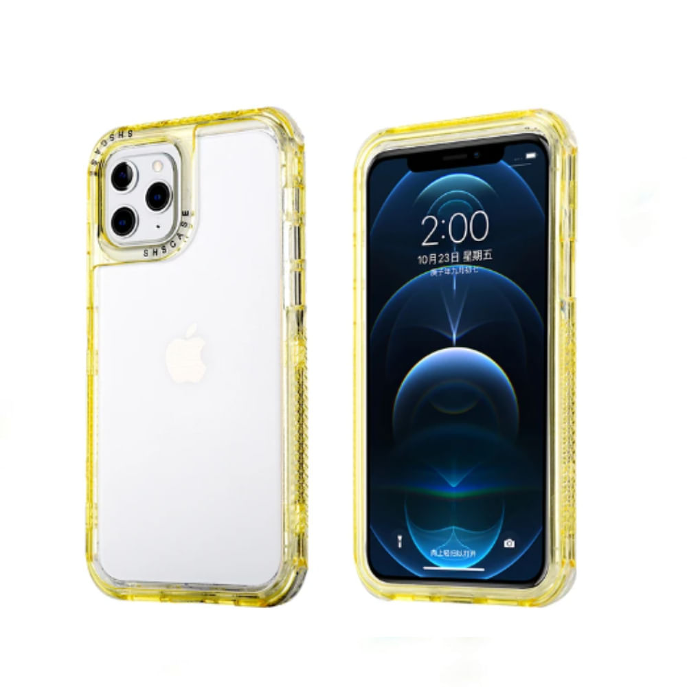 Case 3 En 1 Con Borde de Color Para Iphone 13 Pro Max - Amarilla