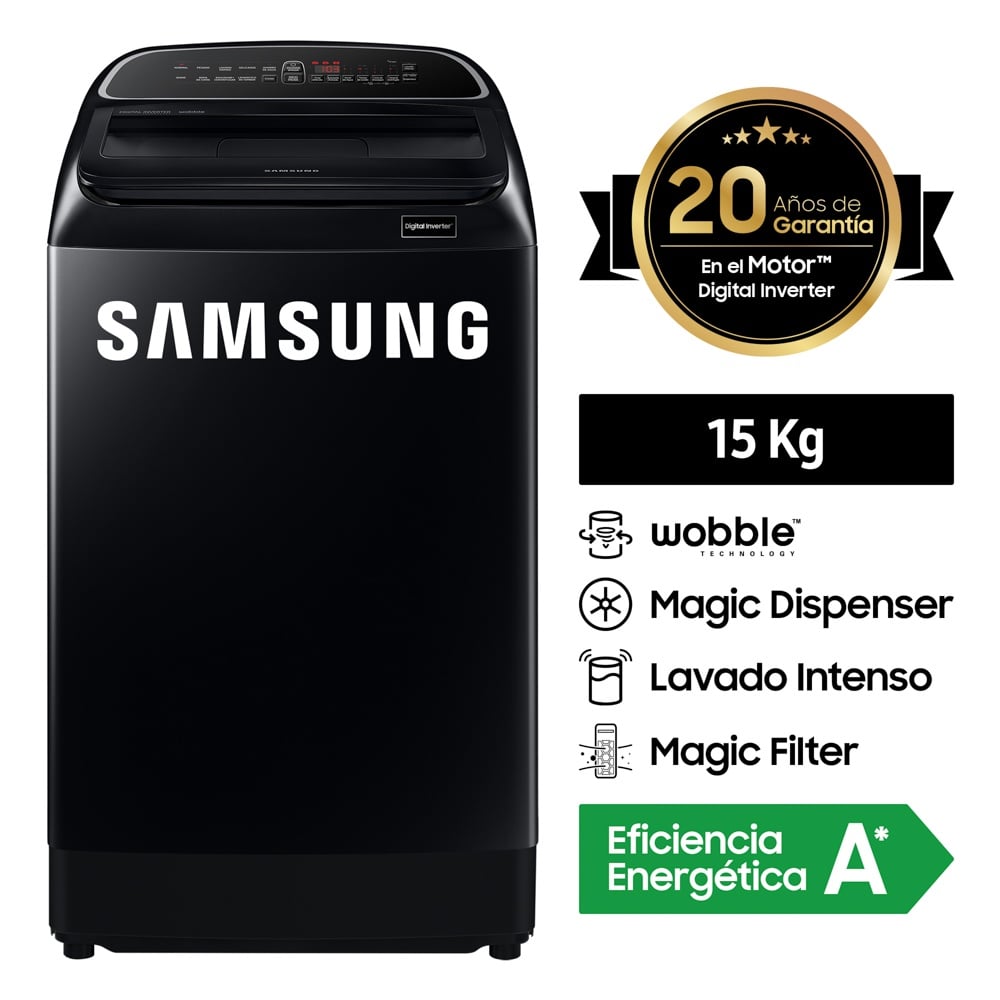 Lavadora Samsung Carga Superior 15Kg WA15T5260BV NEGRO