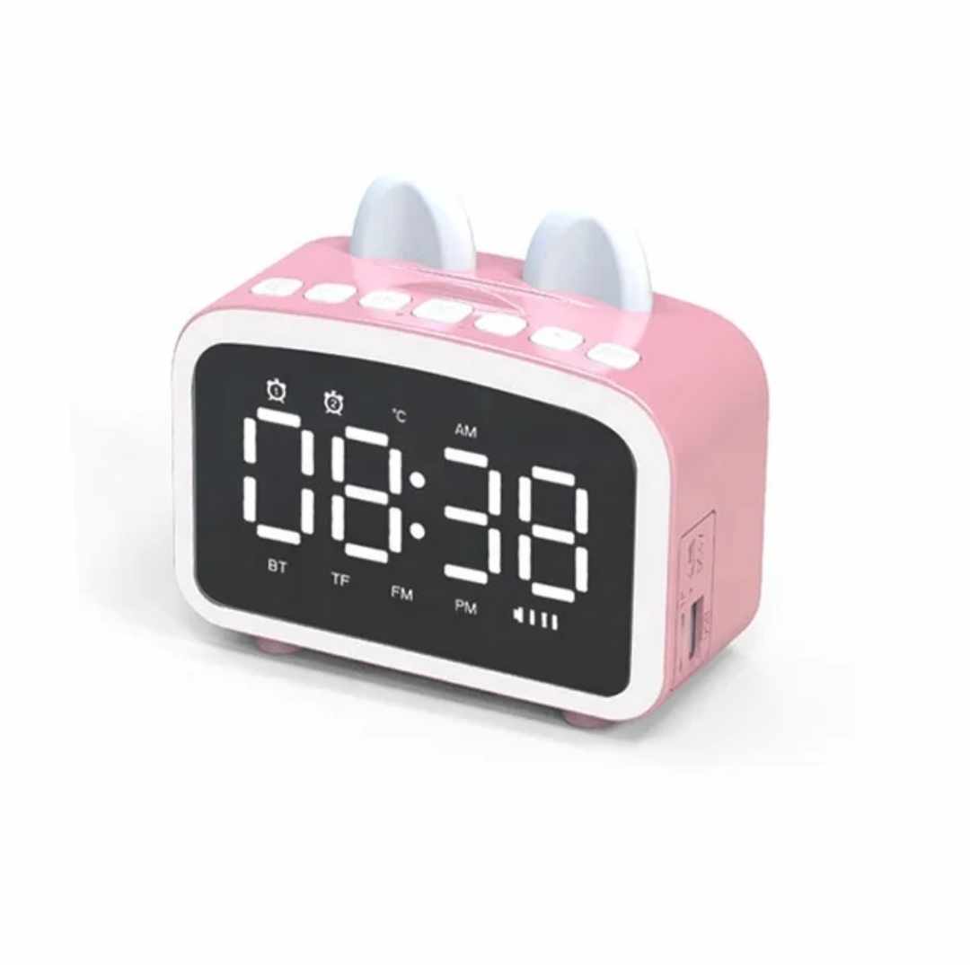 Despertador Alarma Reloj Gatito Kawai Reloj Radio Digital Parlante LED Rosa