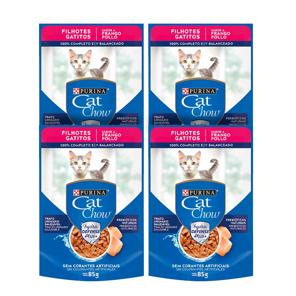 Pack Comida para Gatos CAT CHOW Gatitos Sabor Pollo Pouch 95g x 4un