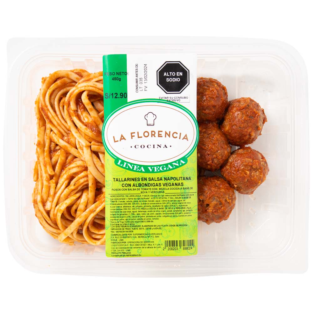 Lunch Vegano Tallarines Napolitana con Albóndigas LA FLORENCIA 1un