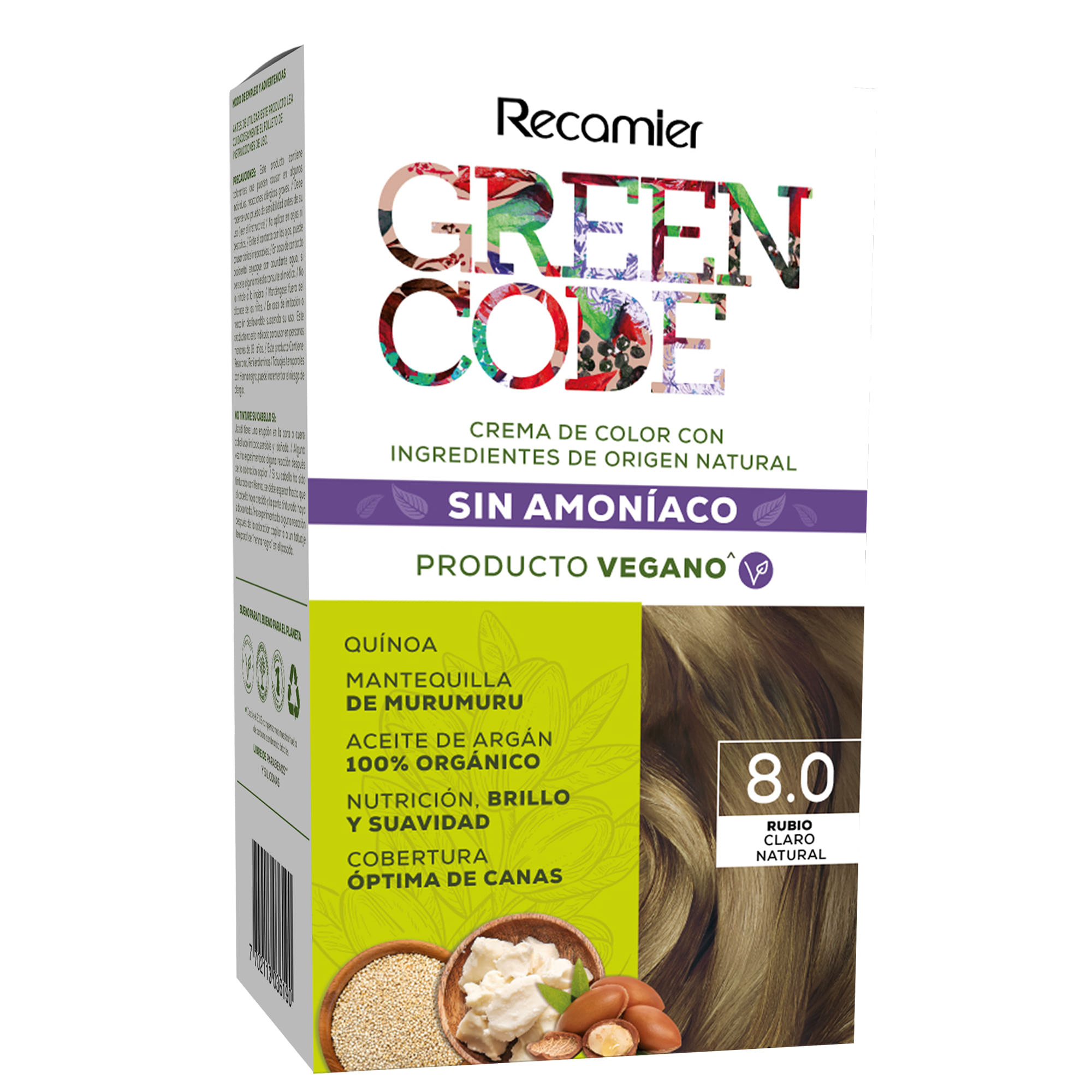 Tinte para Cabello GREEN CODE 8.0 Rubio Claro Natural Caja 1un