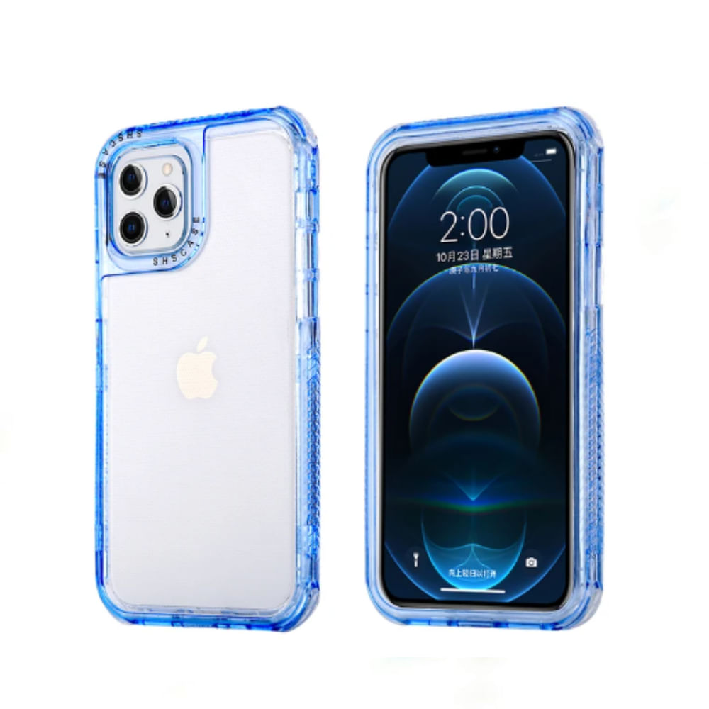 Case 3 En 1 Con Borde de Color Para Iphone 13 Pro Max - Azul